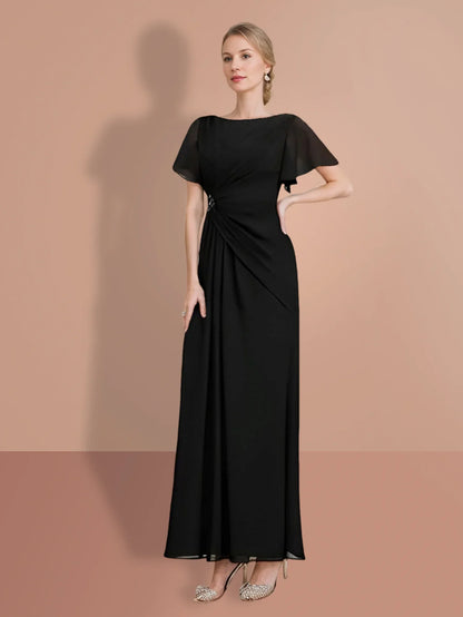 Tight fitting/cylindrical and ankle short sleeved mother of the bride dresses