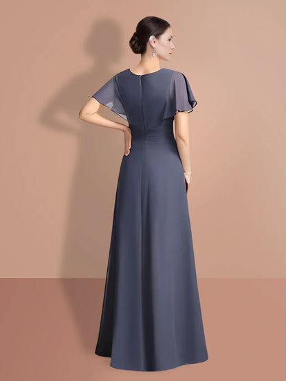 A-line/Princess Short sleeved Jewel Neck mother of the bride dresses