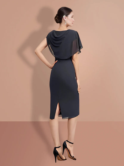 Tight fitting/cylindrical knee length short sleeved mother of the bride dresses