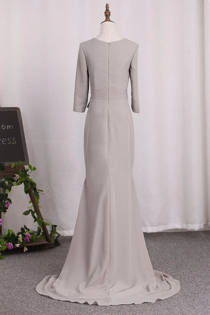 Elegant Mermaid 3/4 Long sleeved Chiffon Bra with Belt Bride Mother Of The Bride Dresses