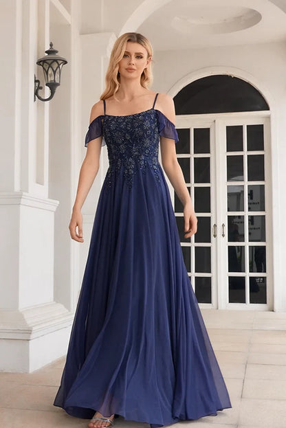 Elegant shiny A-shaped embellishments with beaded off shoulder Mother Of The Bride Dresses