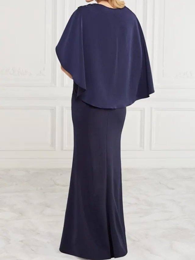Sheath / Column Mother of the Bride Dress Elegant Jewel Neck Floor Length Chiffon Sleeveless with Appliques - RongMoon