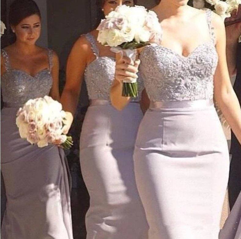 Cheap Bridesmaid Dresses For Women Mermaid Spaghetti Straps Appliques Beaded Long Under 50 Wedding Party Dresses - RongMoon