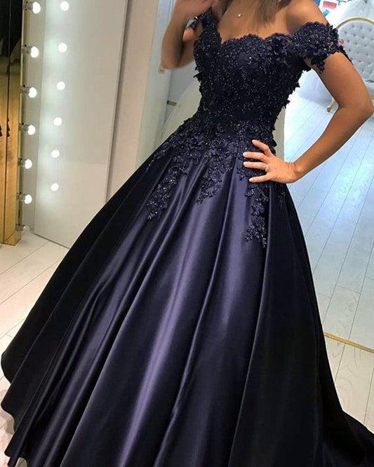 Off Shoulder Ball Gowns Lace Flowers Beaded