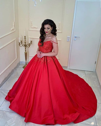 Off The Shoulder Satin Ball Gown Dresses