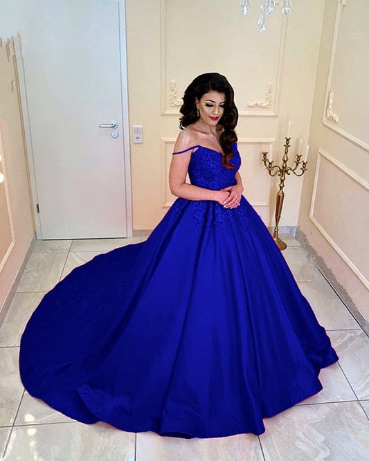Off The Shoulder Satin Ball Gown Dresses