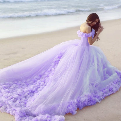 Off The Shoulder Tulle Flower Wedding Dresses Ball Gowns