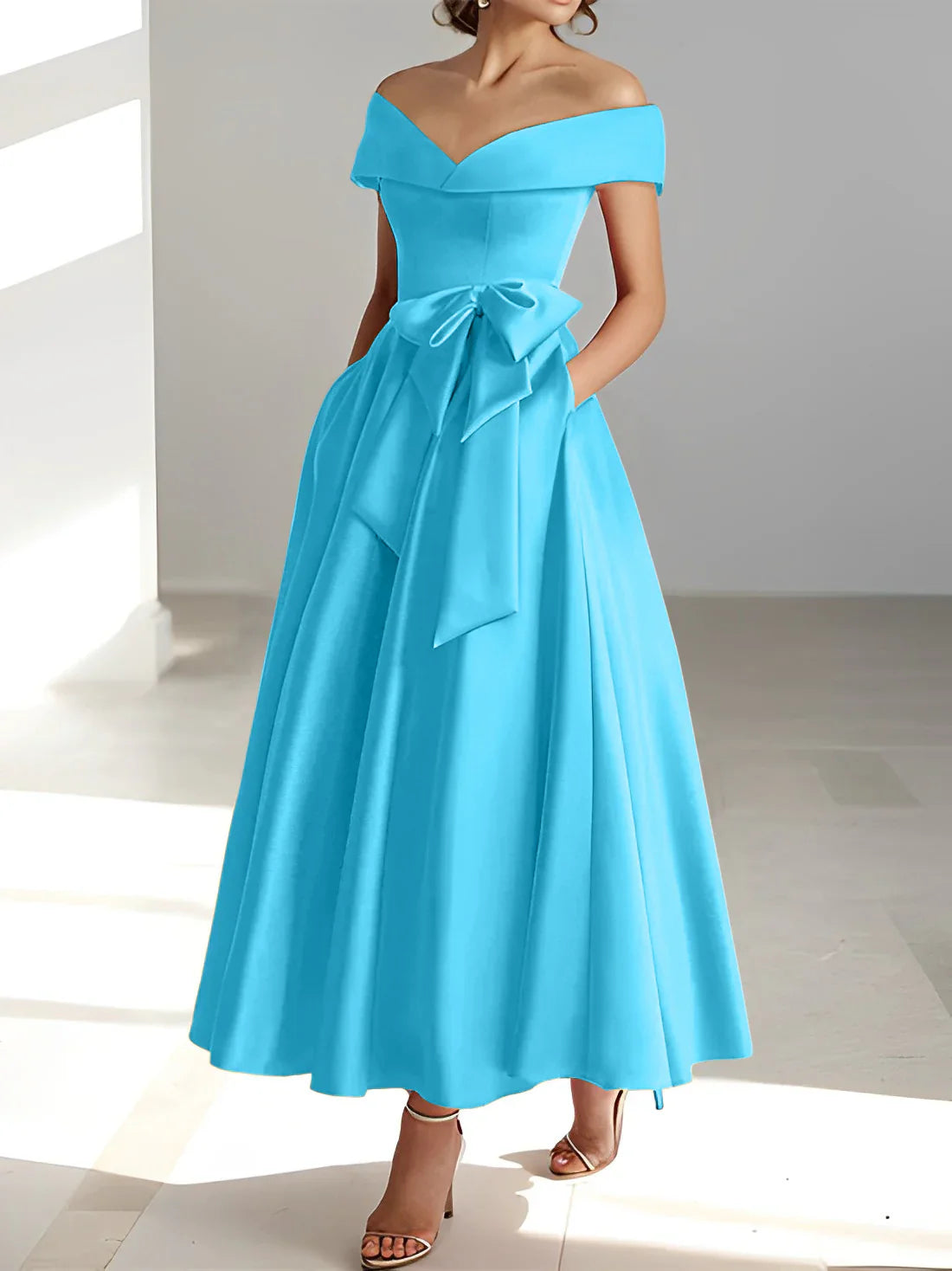 A-line/Princess Off Shoulder Pocket Mother of the bride dresses