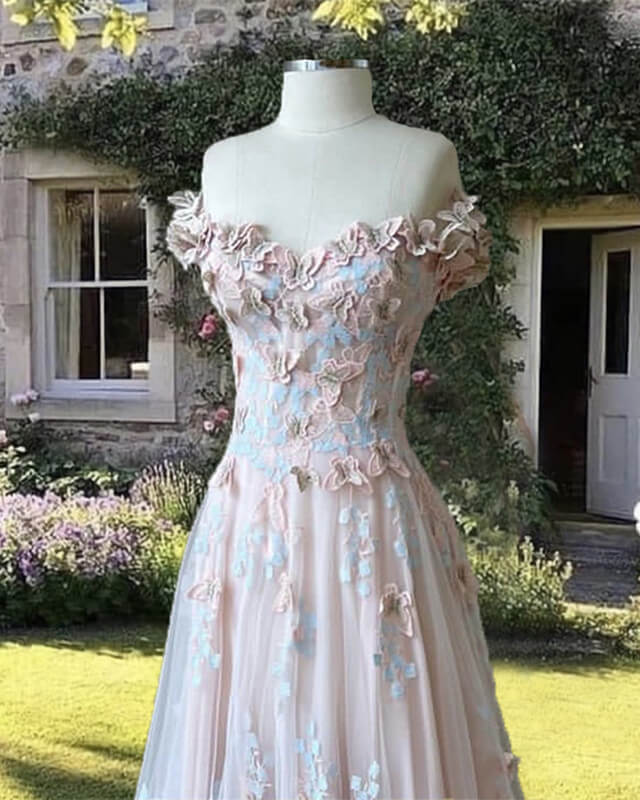 Pink A-line Butterfly Prom  Dress