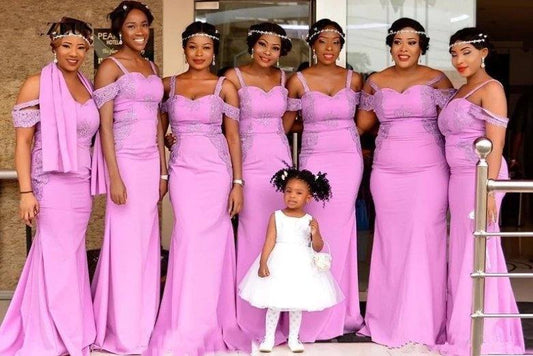 South African Bridesmaid Dresses For Women Mermaid Spaghetti Straps Satin Lace Long Cheap Under 50 Wedding Party Dresses - RongMoon