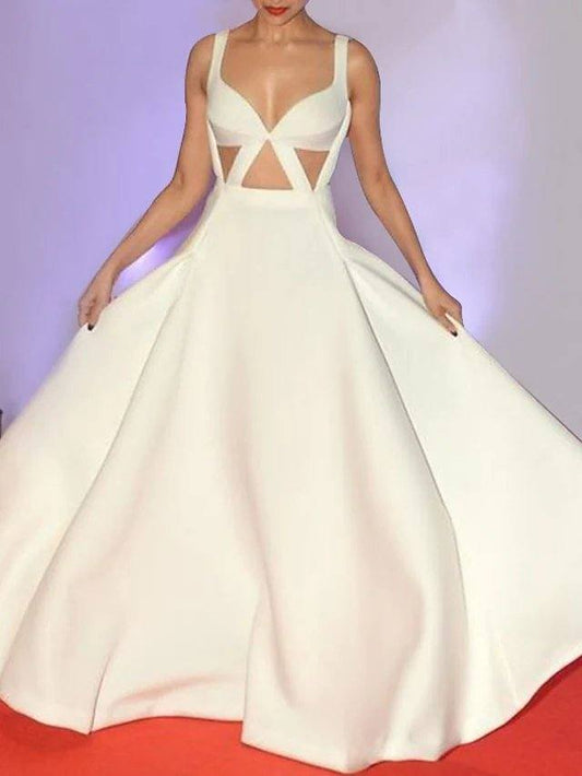 Ball Gown Celebrity Style Cut Out Engagement Formal Evening Dress Sweetheart Neckline Sleeveless Floor Length Stretch Fabric with Sleek - RongMoon