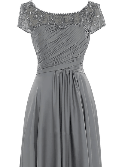 Sheath / Column Mother of the Bride Dress Elegant Jewel Neck Floor Length Chiffon Sleeveless with Pleats Beading - RongMoon
