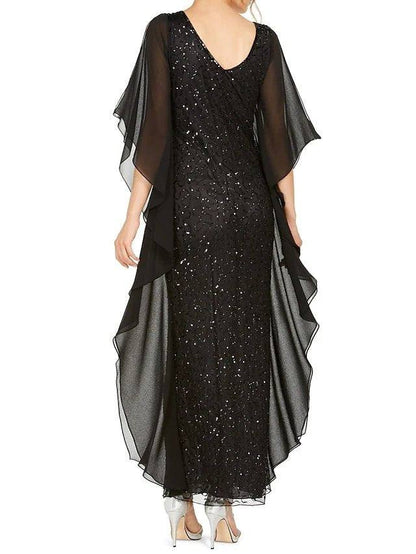 A-Line Mother of the Bride Dress Elegant V Neck Ankle Length Chiffon Half Sleeve with Ruching - RongMoon
