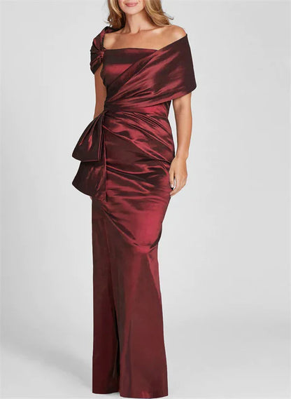 Tight fitting/column off shoulder to ground length mother of the bride dresses