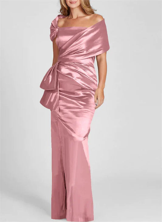 Tight fitting/column off shoulder to ground length mother of the bride dresses