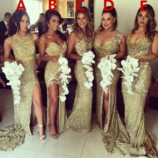 Sparkle Bridesmaid Dresses For Women Mermaid Sweetheart Sequins Slit Long Cheap Under 50 Wedding Party Dresses - RongMoon