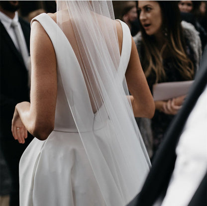 Sexy Leg Split Plunge V-neck Long Satin Wedding Dresses