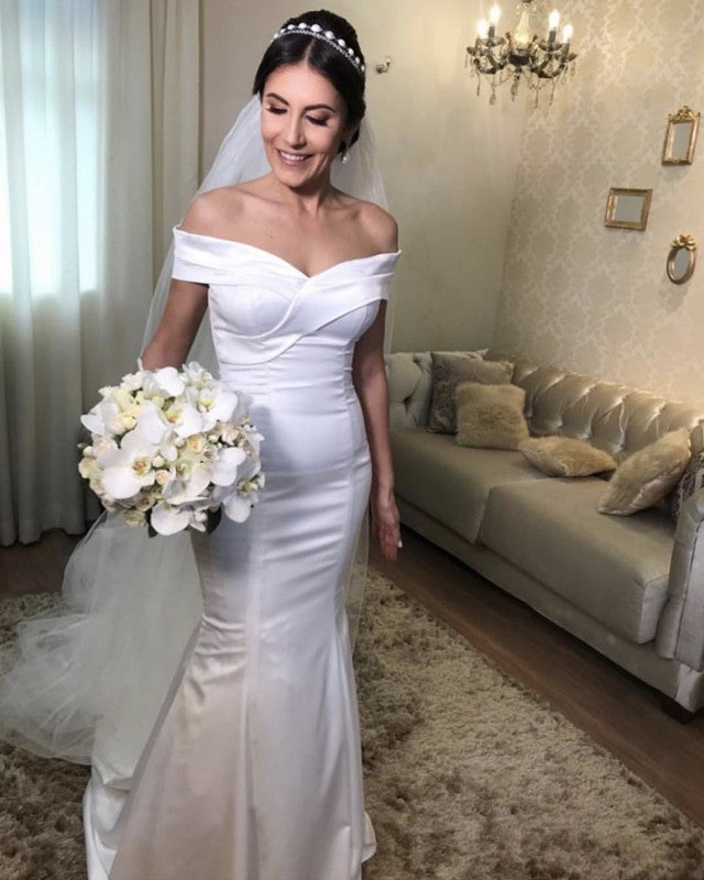 Sexy Mermaid Wedding Dress Satin Off Shoulder