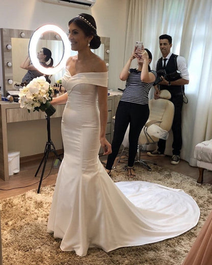 Sexy Mermaid Wedding Dress Satin Off Shoulder