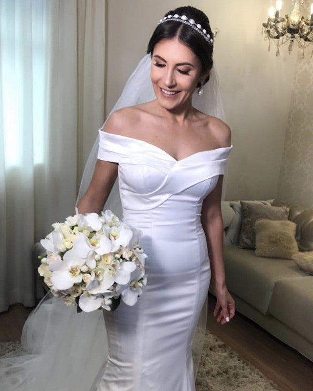 Sexy Mermaid Wedding Dress Satin Off Shoulder