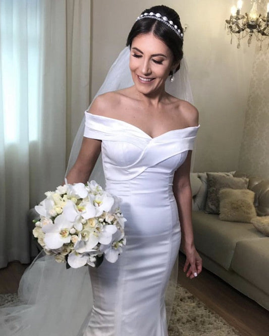 Sexy Mermaid Wedding Dress Satin Off Shoulder