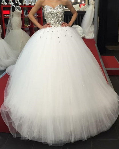Sweetheart Bodice Corset Wedding Dress Ball Gown Pearl Beaded