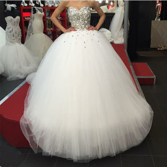 Sweetheart Bodice Corset Wedding Dress Ball Gown Pearl Beaded