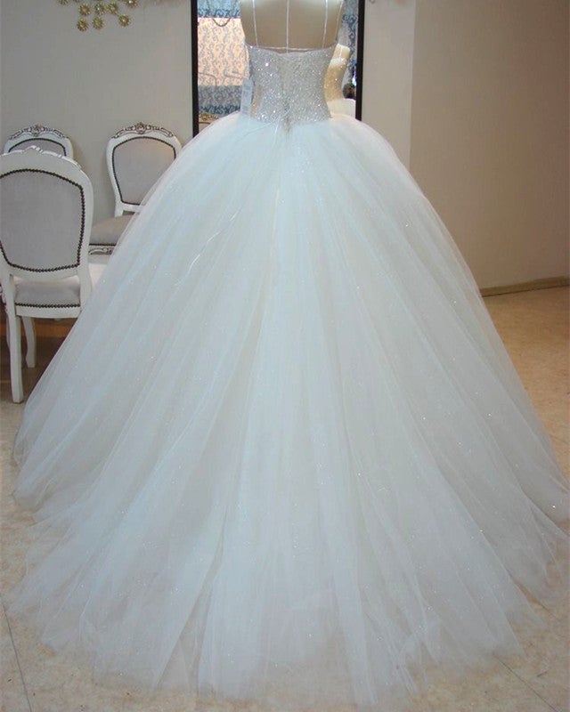 Sweetheart Corset Wedding Dresses Tulle Ball Gown Sequins Beaded
