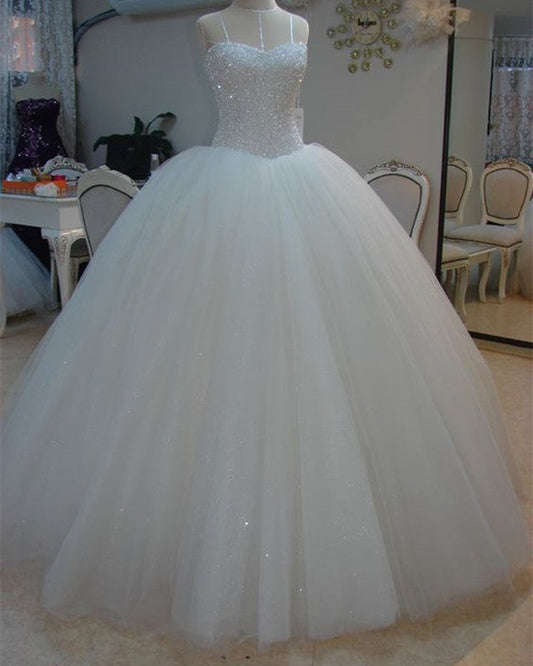 Sweetheart Corset Wedding Dresses Tulle Ball Gown Sequins Beaded