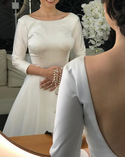 Tulle And Satin Bow Back Wedding Dresses With Sleeves