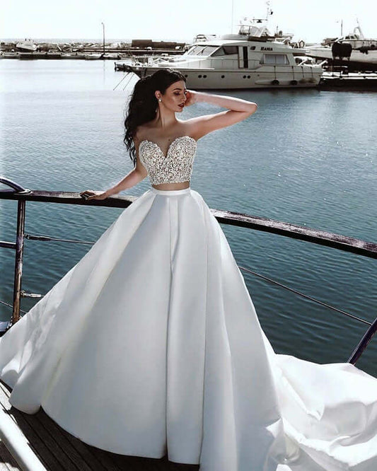 Two Piece Satin Wedding Dresses Sweetheart Corset