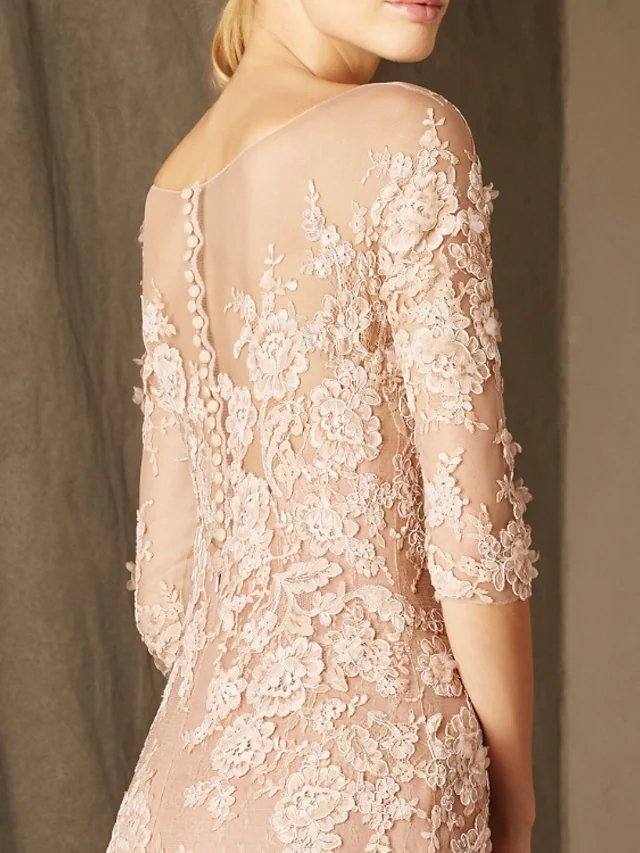 Mermaid / Trumpet Elegant Floral Engagement Formal Evening Dress Illusion Neck Long Sleeve Floor Length Lace Tulle with Appliques - RongMoon
