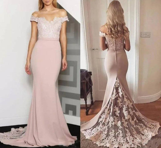 Off The Shoulder Bridesmaid Dresses For Women Mermaid Appliques Lace Long Cheap Under 50 Wedding Party Dresses - RongMoon