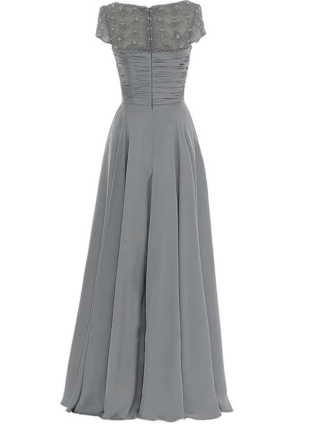 Sheath / Column Mother of the Bride Dress Elegant Jewel Neck Floor Length Chiffon Sleeveless with Pleats Beading - RongMoon