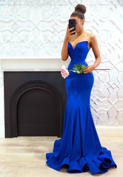 Royal Blue Bridesmaid Dresses For Women Mermaid V-neck Backless Long Cheap Under 50 Wedding Party Dresses - RongMoon