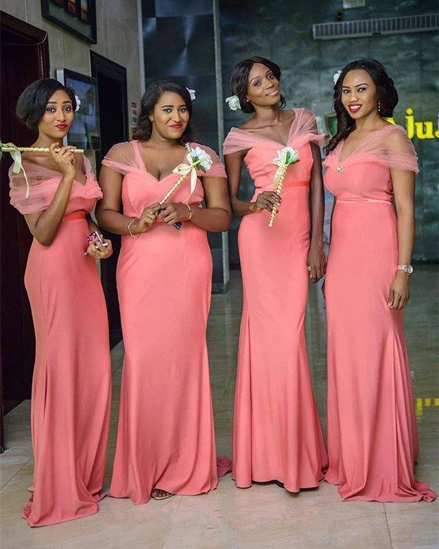 Long Jersey Empire Waistline Mermaid Bridesmaid Dresses With Cap Sleeves - RongMoon