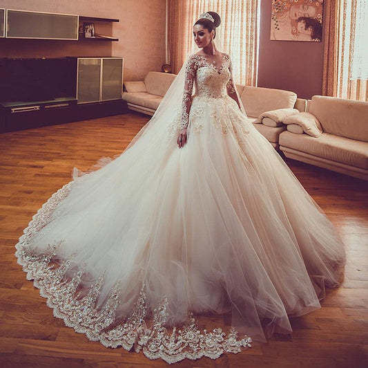 Vintage Lace Long Sleeves Ball Gown Wedding Dresses