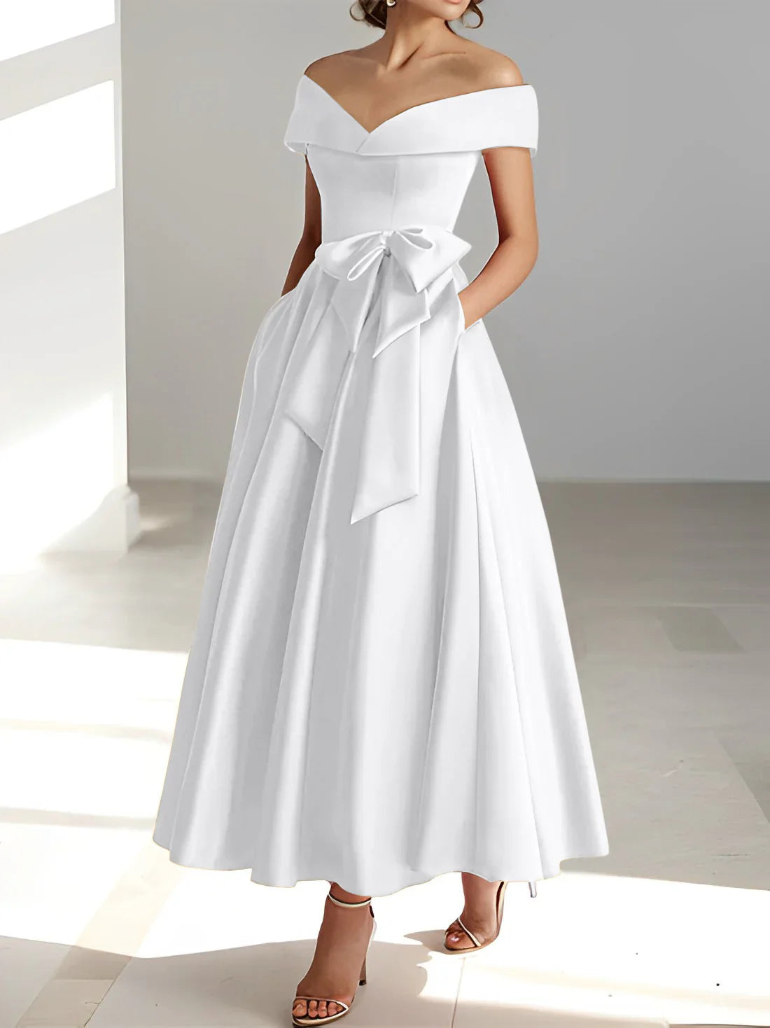 A-line/Princess Off Shoulder Pocket Mother of the bride dresses