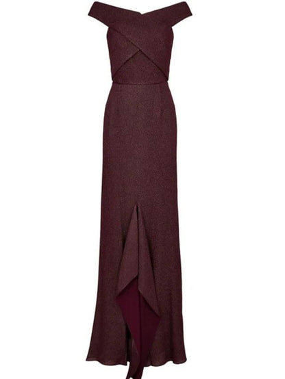 Mermaid / Trumpet Mother of the Bride Dress Sexy Off Shoulder Floor Length Polyester Short Sleeve with Criss Cross Split Front - RongMoon