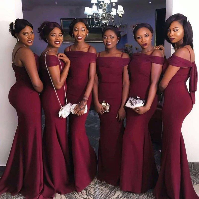 Sexy Off The Shoulder Long Burgundy Mermaid Bridesmaid Dresses - RongMoon