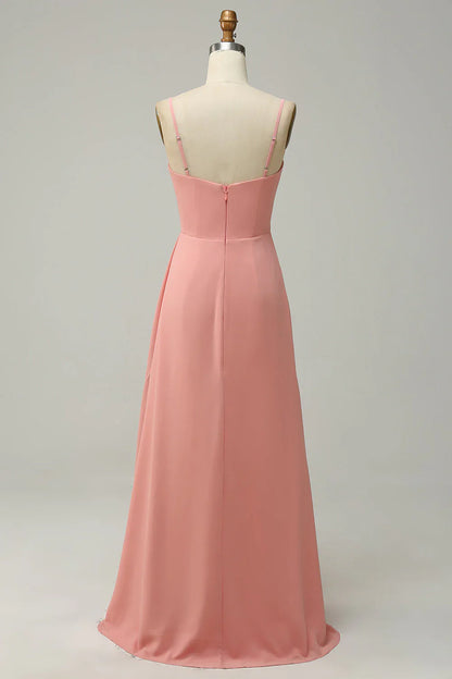Green pendant long chiffon bridesmaid dress