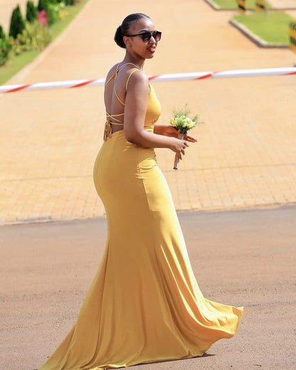 Mermaid Bridesmaid Dresses Multi Straps Leg Slit