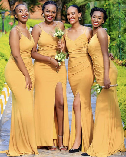 Mermaid Bridesmaid Dresses Multi Straps Leg Slit