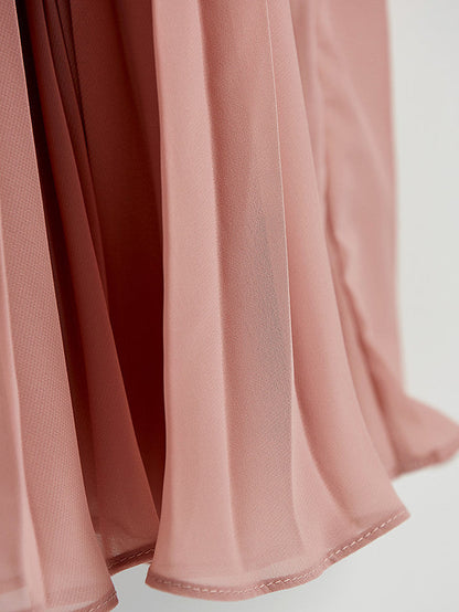 A-Line Crew Neck Flower Girl Maxi Dress with Chiffon Lace and Lace Pleats