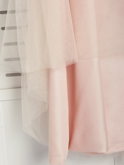 A-Line Halter Neck Floor Length Tulle Junior Bridesmaid Dress with Ruching