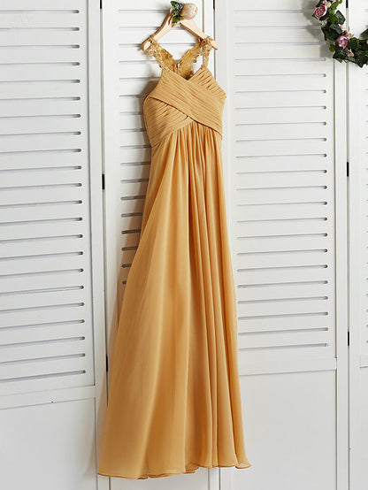 A-Line Halter Neck Flower Girl Dress with Chiffon and Appliques