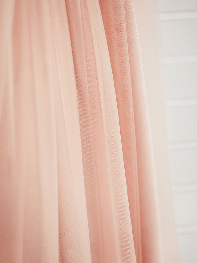 A-Line Halter Neck Maxi Tulle Bridesmaid Dress with Sash Ribbon Beading for Weddings