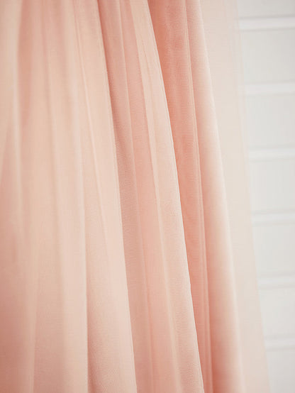 A-Line Halter Neck Maxi Tulle Bridesmaid Dress with Sash Ribbon Beading for Weddings
