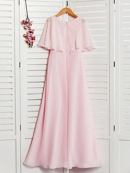 A-Line Jewel Half Sleeves Dress with Ruffles for Flower Girls