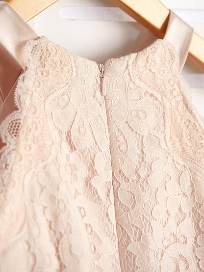 A-Line Junior Bridesmaid Dress with Chiffon Lace Sash & Ribbon